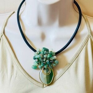 Boho green Agate slice aventurine beads Gemstone Necklace Beaded Collar Earthy